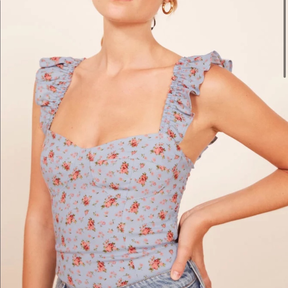 Reformation Elena Top in Blue Floral